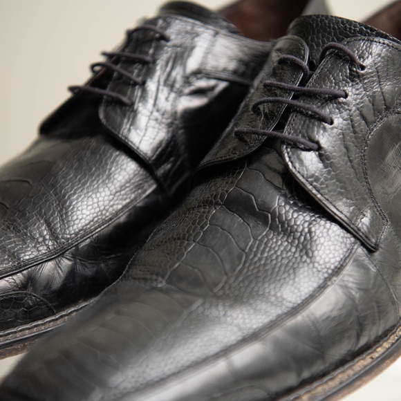 MEZLAN Bellini Mens 13M Black Ostrich Leg Eel Square Toe Leather Dress Shoes - Picture 3 of 8